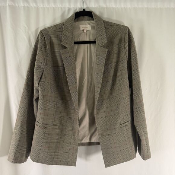 Skies Are Blue Jackets & Blazers - Skies Are Blue Blazer Women's Large Petite Brown Plaid Open Front Long Sleeve